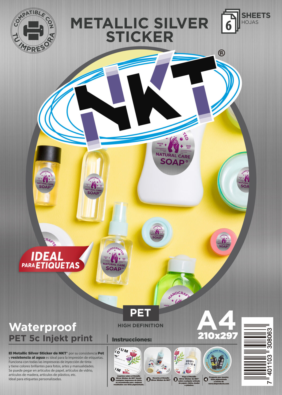 PAPEL ADHESIVO A4 PLATEADO GLOSSY /6H EMPLASTICAD - Imagen 1