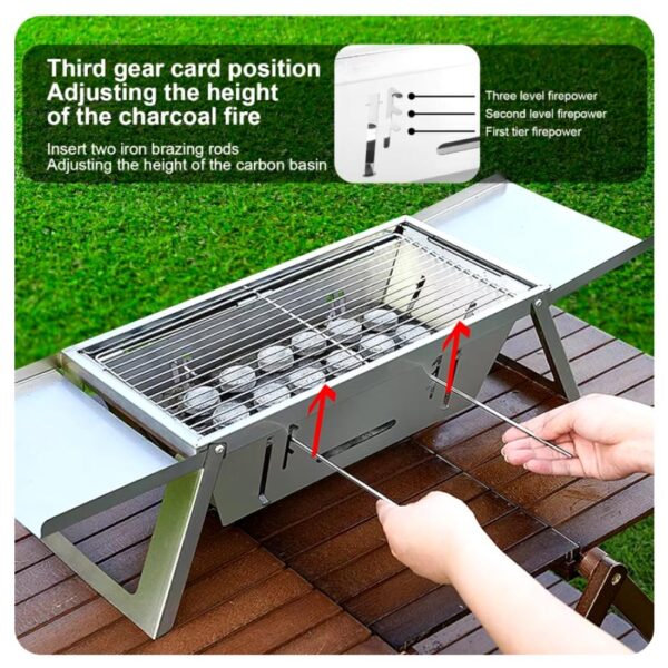 Parrilla de carbón portátil, parrilla plegable para barbacoa pequeña, parrilla de mesa de acero inoxidable ligera con bolsa de transporte para exteriores