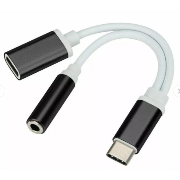 USB tipo C a 3.5mm Aux Audio Adaptador de carga Splitter Auriculares Jack Negro