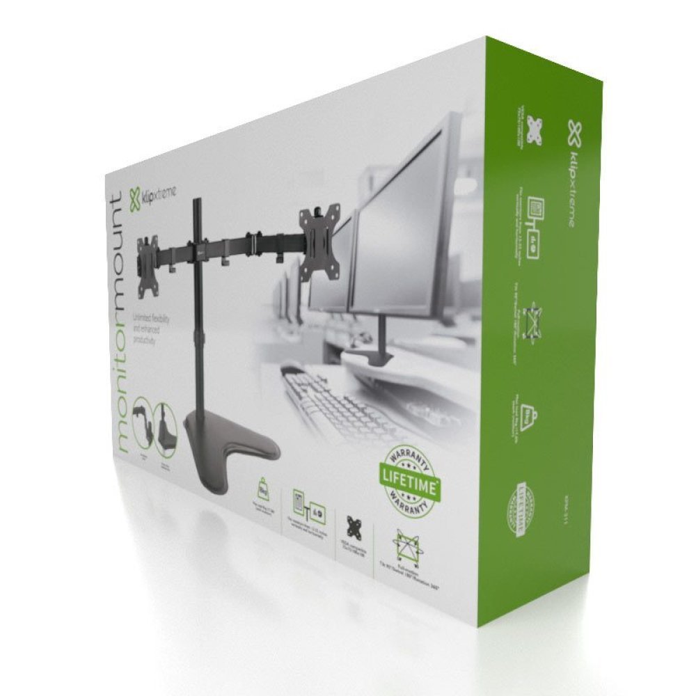 Klip Xtreme KPM-311 - Stand - for 2 LCD displays - plastic, high-grade steel - black - screen size: 13"-32" - desktop stand - Imagen 3