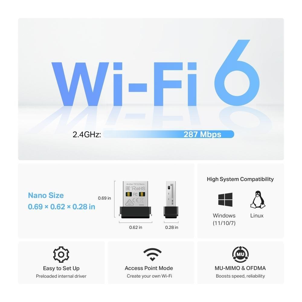 Adaptador USB Nano Inalámbrico TP-Link Archer TX1U Nano Wi-Fi 6 AX300 - Imagen 3