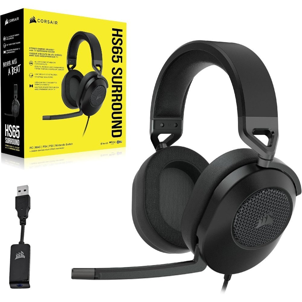 Corsair HS65 Surround Carbon - Auriculares Gaming con Sonido Espacial Dolby Atmos - Imagen 2