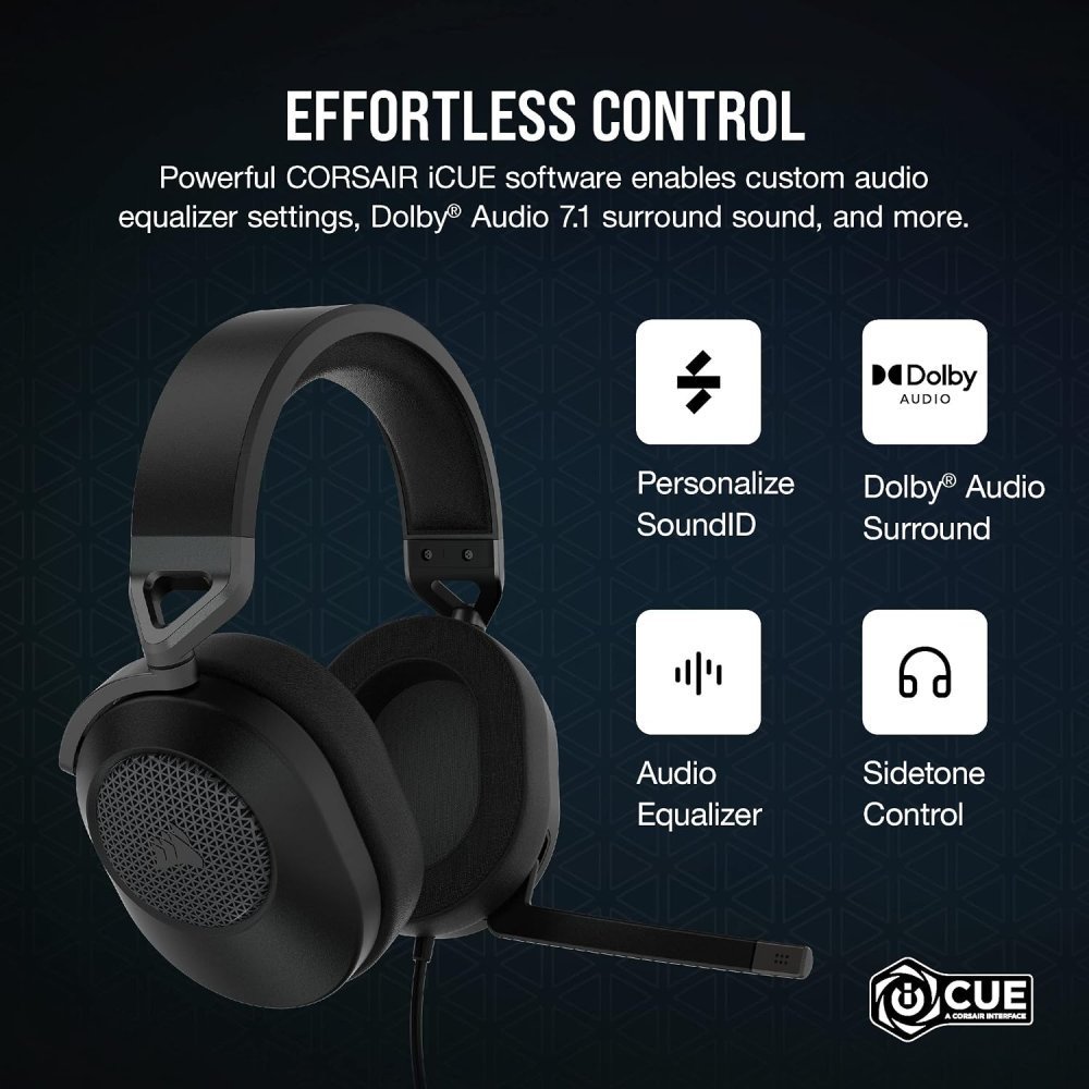 Corsair HS65 Surround Carbon - Auriculares Gaming con Sonido Espacial Dolby Atmos - Imagen 3