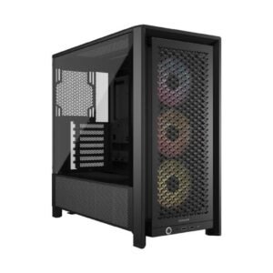 CORSAIR 4000D RS ARGB: Caja Gaming Mid-Tower de Alto Flujo de Aire con Iluminación RGB (Negra)