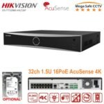 Hikvision - NVR independiente 1.5U AcuSense 4K - 32 canales de video - DS-7732NXI-K4/16P - 4 ranuras SATA para HDD de hasta 16TB cada una - Hasta 32 entradas de cÃ¡maras IP plug & play con 16 interfaces Power-over-Ethernet (PoE) - Formatos de video H.265+
