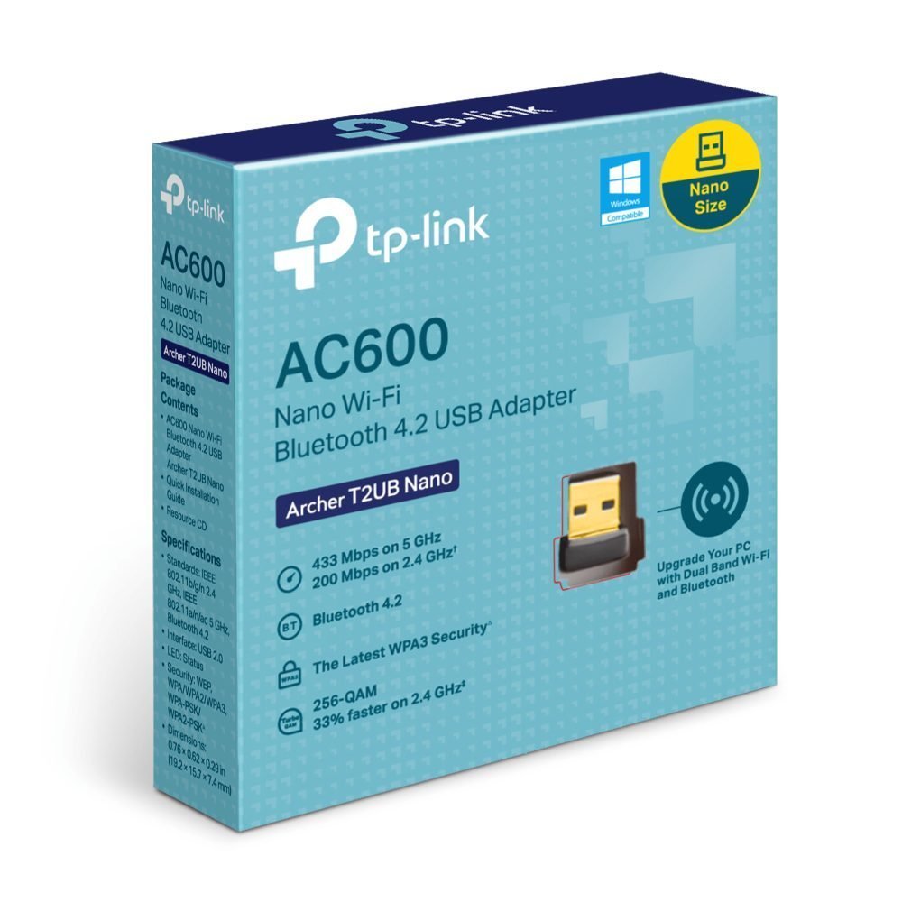 TP-Link Archer T2UB Nano V1 - Velocidad 433 Mbps a 5 GHz + 200 Mbps a 2.4 GHz- USB 2.0-Bluetooth 4.2 - Wi-Fi 5
