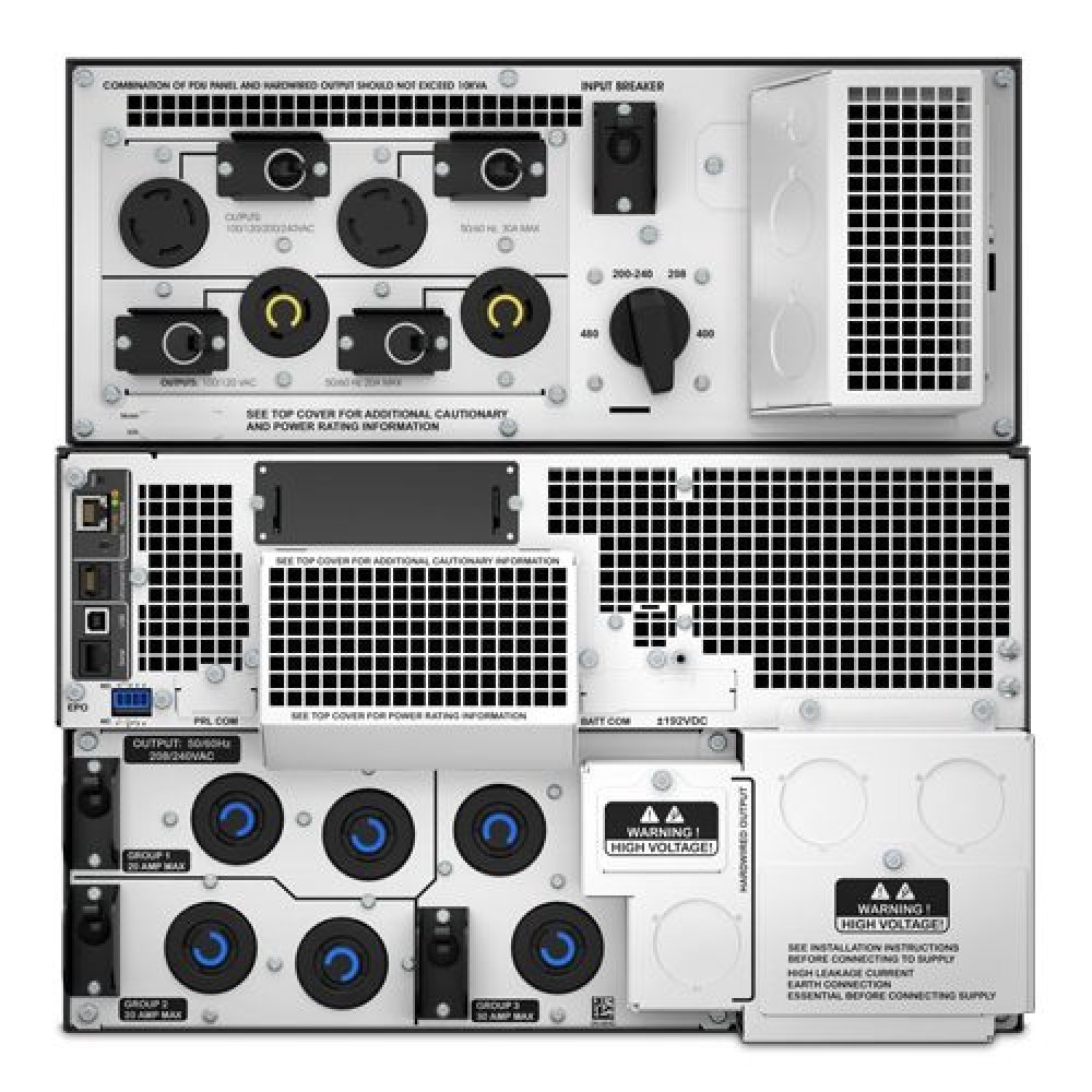 APC Smart-UPS SRT 10000VA RM - UPS (montaje en bastidor) - CA 208 V - 10 kW - 10000 VA - Ethernet 10/100 USB - conectores de salida: 10 - 10U - 19" - negro - con Transformador reductor de 208/240 V a 120 V 10 kVA - para P/N: AR4018SPX432 AR4024SP AR4024S - Imagen 4