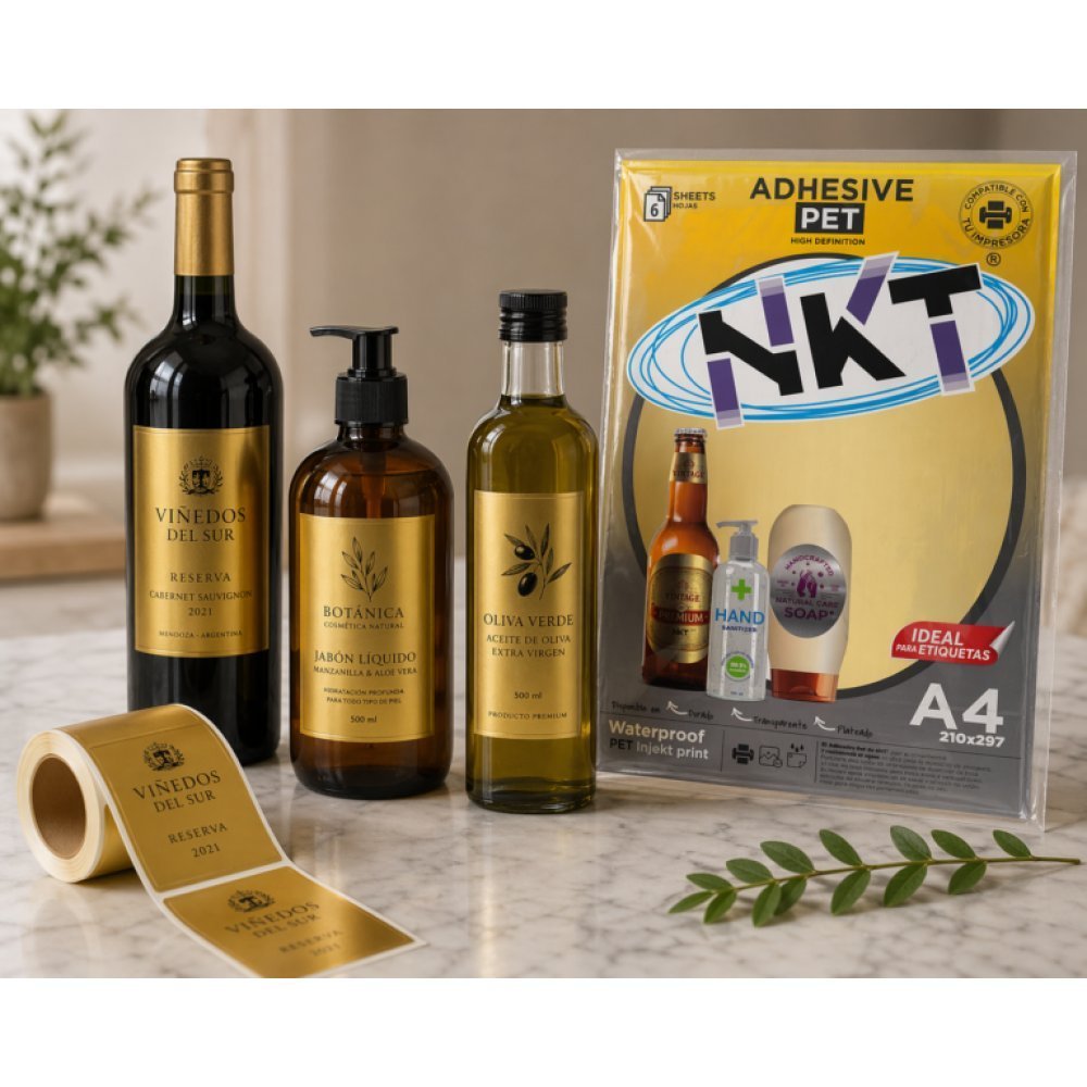 PAPEL ADHESIVO A4 DORADO GLOSSY /6H EMPLASTICADO, 210x297 - Imagen 3