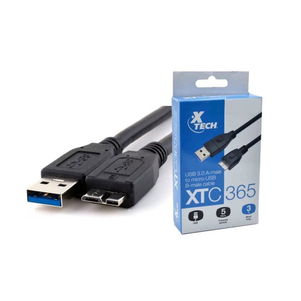 Xtech - XTC-365 - Data cable - USB to Micro USB 3.0 - 91 cm - Black - 3ft for hard drives - Imagen 2