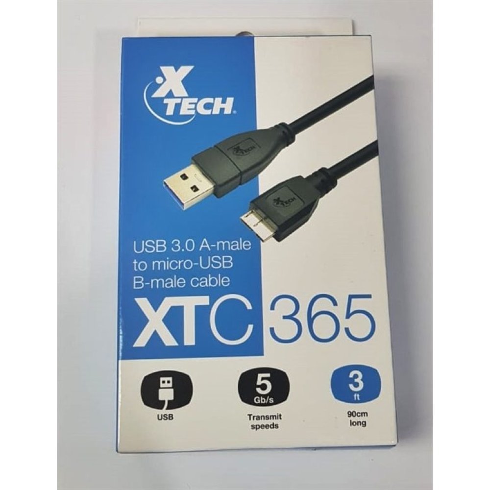 Xtech - XTC-365 - Data cable - USB to Micro USB 3.0 - 91 cm - Black - 3ft for hard drives - Imagen 3