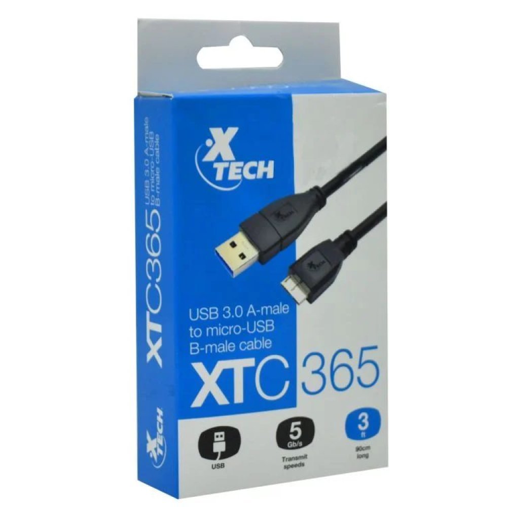 Xtech - XTC-365 - Data cable - USB to Micro USB 3.0 - 91 cm - Black - 3ft for hard drives - Imagen 4