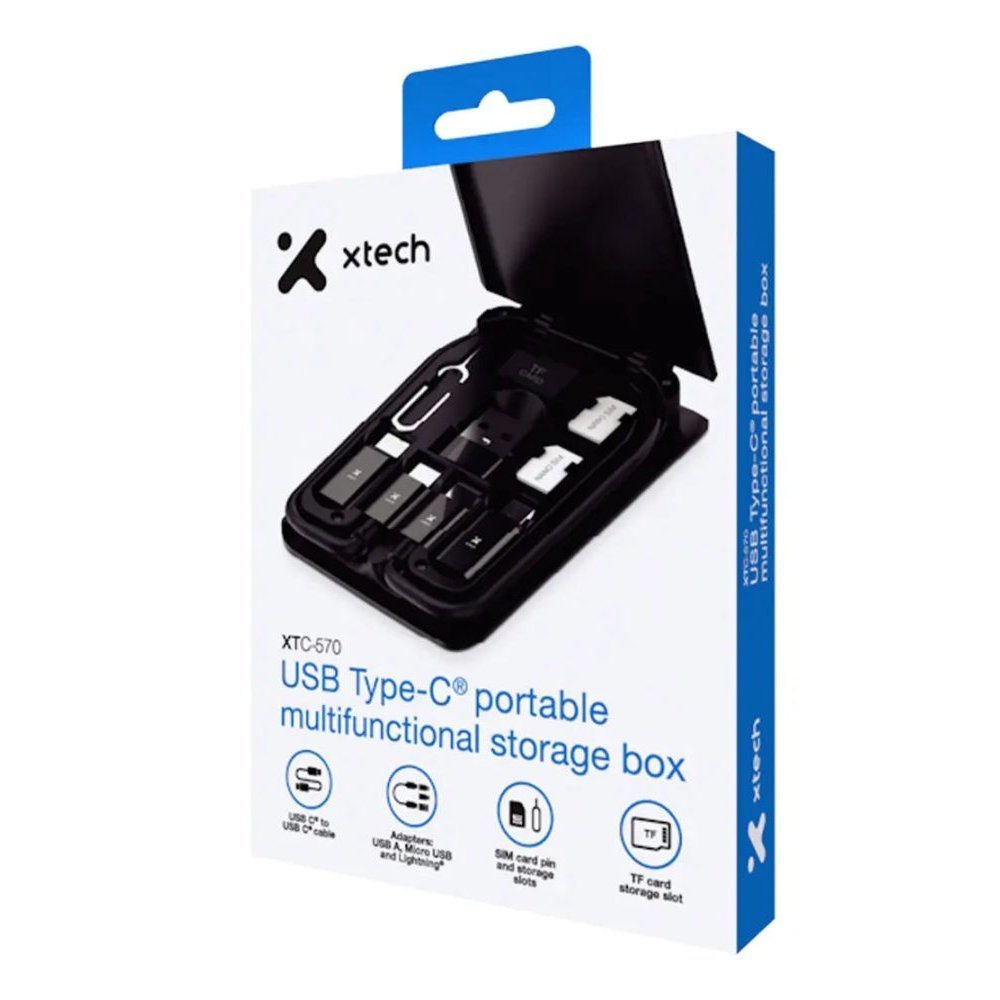 Xtech - USB type C Cable Kit - 24 pin USB-C - USB type C w adpt USB A - Micro USB - Lightning - 29 cm - Black - XTC-570 - Imagen 2