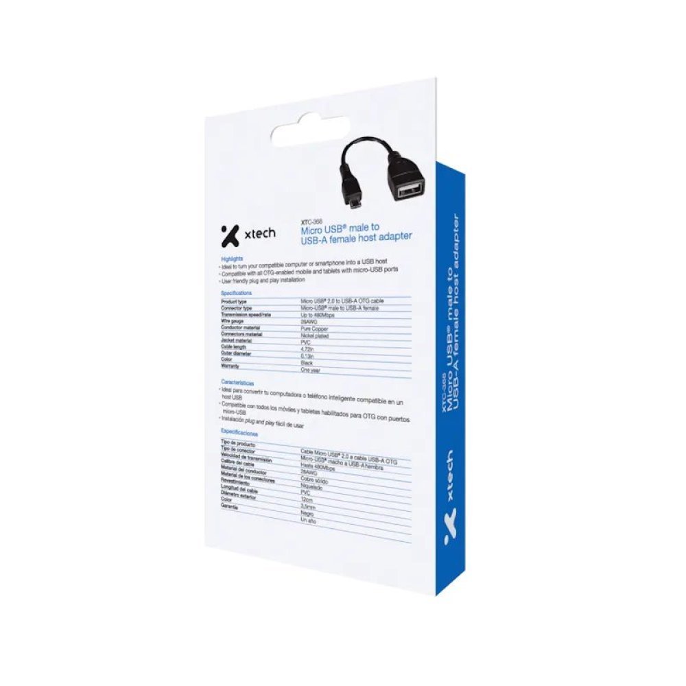 Xtech - USB cable - 5 pin Micro-USB Type B - 4 pin USB Type B - Black - XTC-368 - Imagen 2