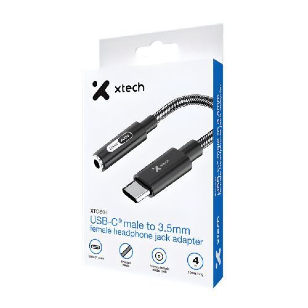 Xtech - Headphone Jack Adapter - 24 pin USB-C - 3.5mm TRRS - 10 cm - Black - USB-C (M) to 3.5 mm(f) XTC-509 - Imagen 3