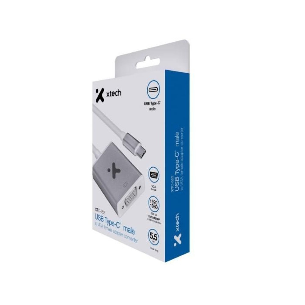 Xtech - Display adapter - USB Type C - VGA - Aluminum silver - XTC-552 - Imagen 2