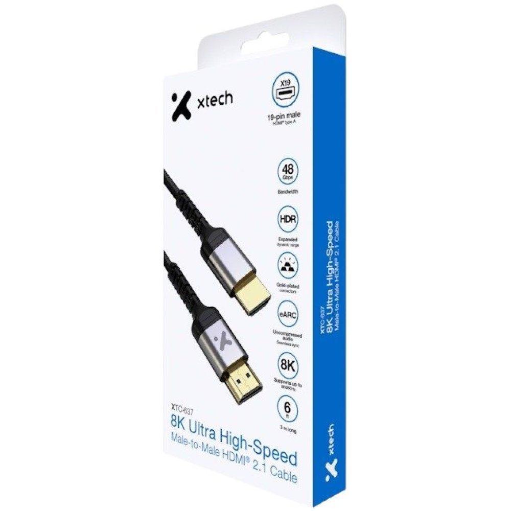 Xtech - HDMI cable - Component video / audio - HDMI male - 6ft 8K V2.1 XTC-637 - Imagen 2