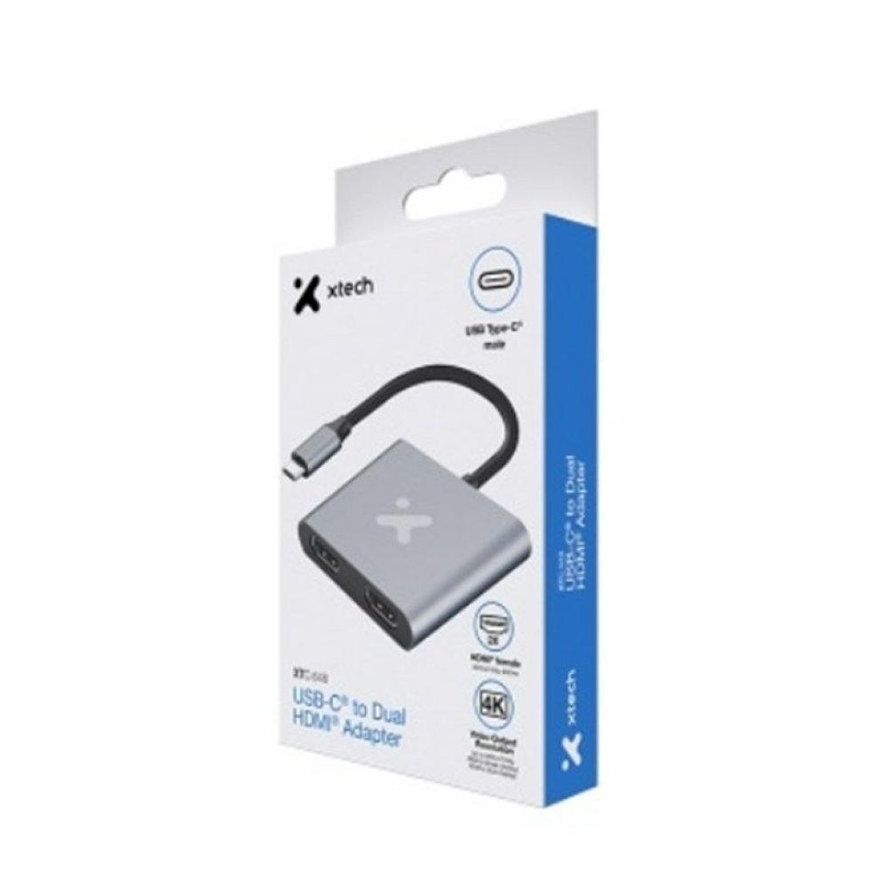 Xtech - Video adapter - USB Type C - Dual HDMI - Metal silver - 4K XTC-548 - Imagen 2