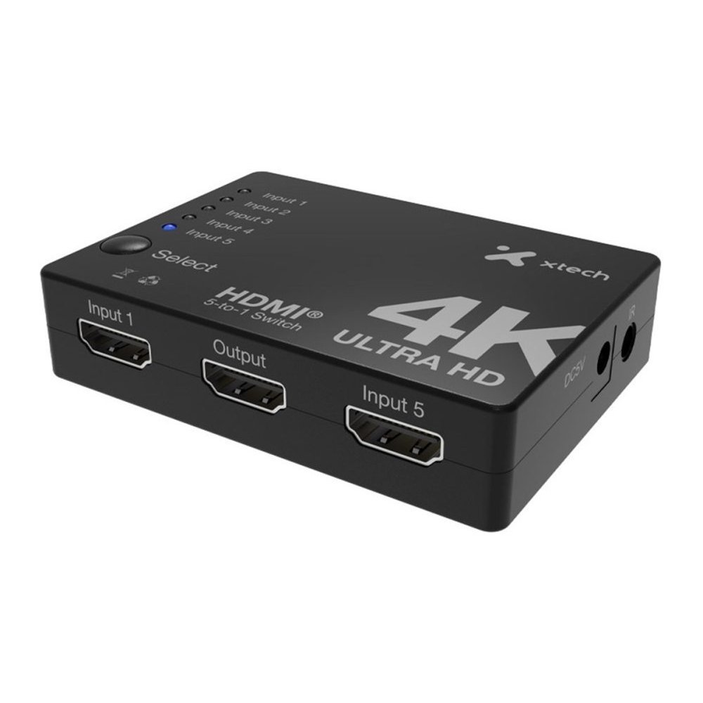 Xtech - 5-port to 1 HDMI switch - 4KUHD w remote control XHA-430