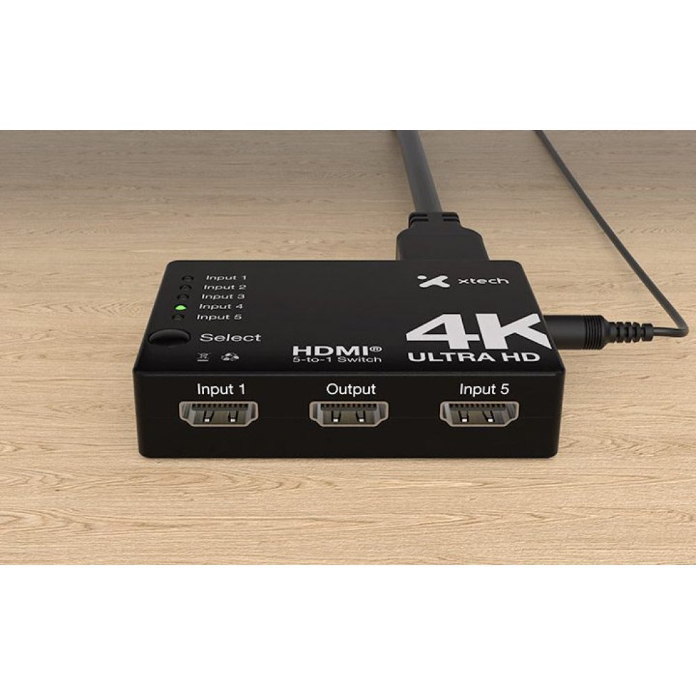 Xtech - 5-port to 1 HDMI switch - 4KUHD w remote control XHA-430 - Imagen 2