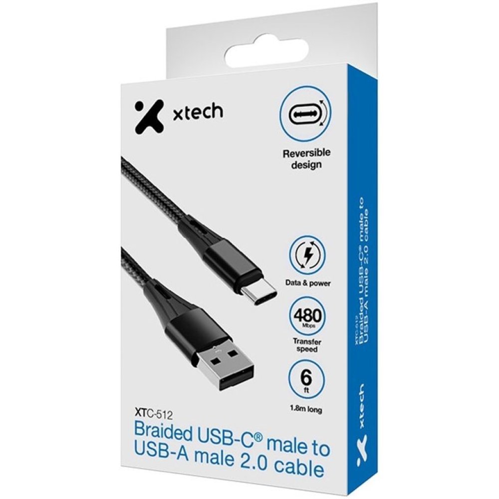 Xtech - USB cable - 4 pin USB Type A - 24 pin USB-C - 1.8 m - Black - Braided-XTC-512 - Imagen 3
