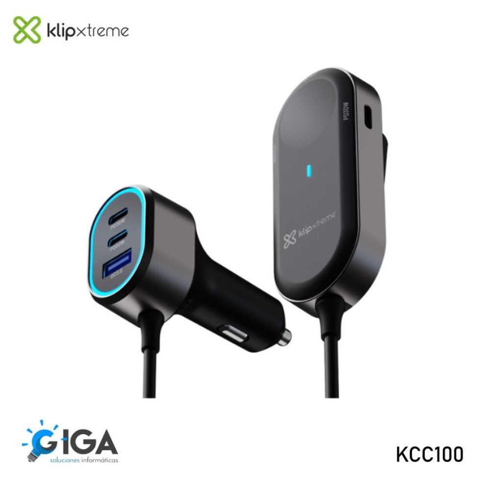 Klip Xtreme KCC-100 - Car power adapter - 100 Watt - 4x 24pin USB-C / 2x 9pin USB-A - Cellular phone / Tablet - Car - Para Smartphones, tablets, small devices - Imagen 2