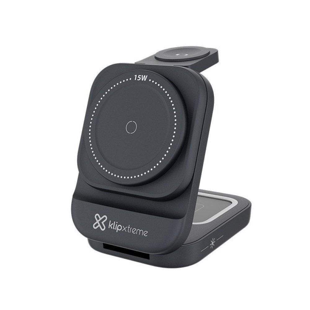 Klip Xtreme KDC-150 - Charging stand / battery charger - 15 Watt - 24 pin USB-C - Cellular phone / Wireless earbuds / Apple AirPods / Apple Watch - Wireless - Para Smartphones