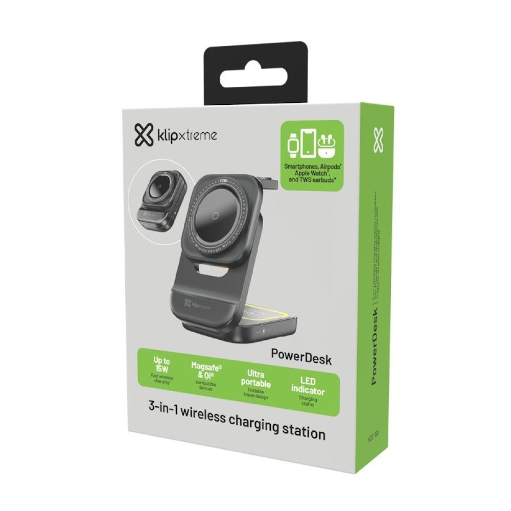 Klip Xtreme KDC-150 - Charging stand / battery charger - 15 Watt - 24 pin USB-C - Cellular phone / Wireless earbuds / Apple AirPods / Apple Watch - Wireless - Para Smartphones - Imagen 2