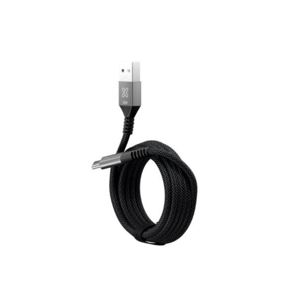 Klip Xtreme - USB cable - 24 pin USB-C - 9 pin USB Type A - 3 m - Black - 30W Braided Fast charging - Imagen 4