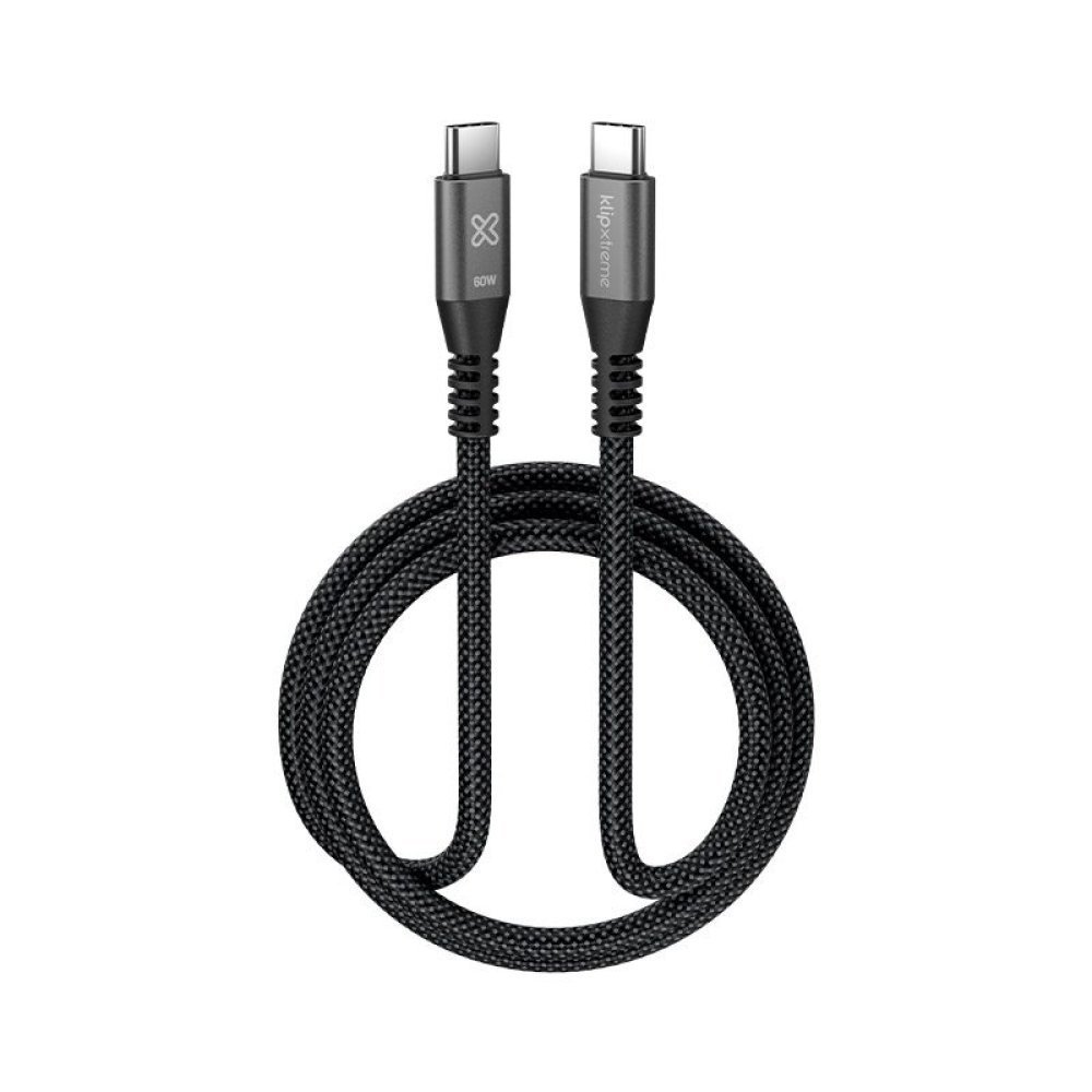 Klip Xtreme - USB cable - 24 pin USB-C - 1 m - Black - 60W Braided Fast charging - Imagen 2