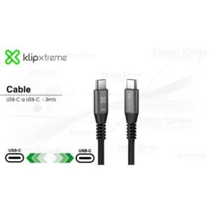 Klip Xtreme - USB cable - 24 pin USB-C - 3 m - Black - 60W Braided Fast charging