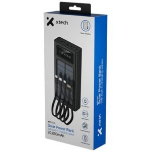 Xtech XPB-200 - Solar Power Bank - 24 pin USB-C / 4 pin USB Type A / 5 pin Micro-USB Type A - 24 pin USB-C / 4 pin USB Type A / 5 pin Micro-USB Type A - Lithium ion polymer - Para Universal - built-in charg cables20,000mAh.