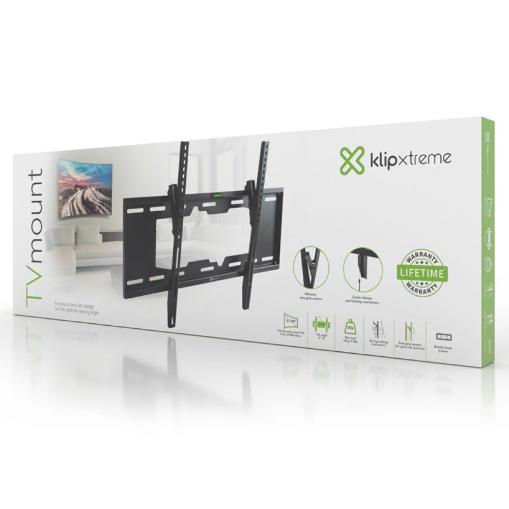 Klip Xtreme KTM-352 - Abrazadera - perfil bajo - para pantalla plana curva - bloqueable - acero - negro - tamaño de pantalla: 37"-80" - se puede instalar en la pared