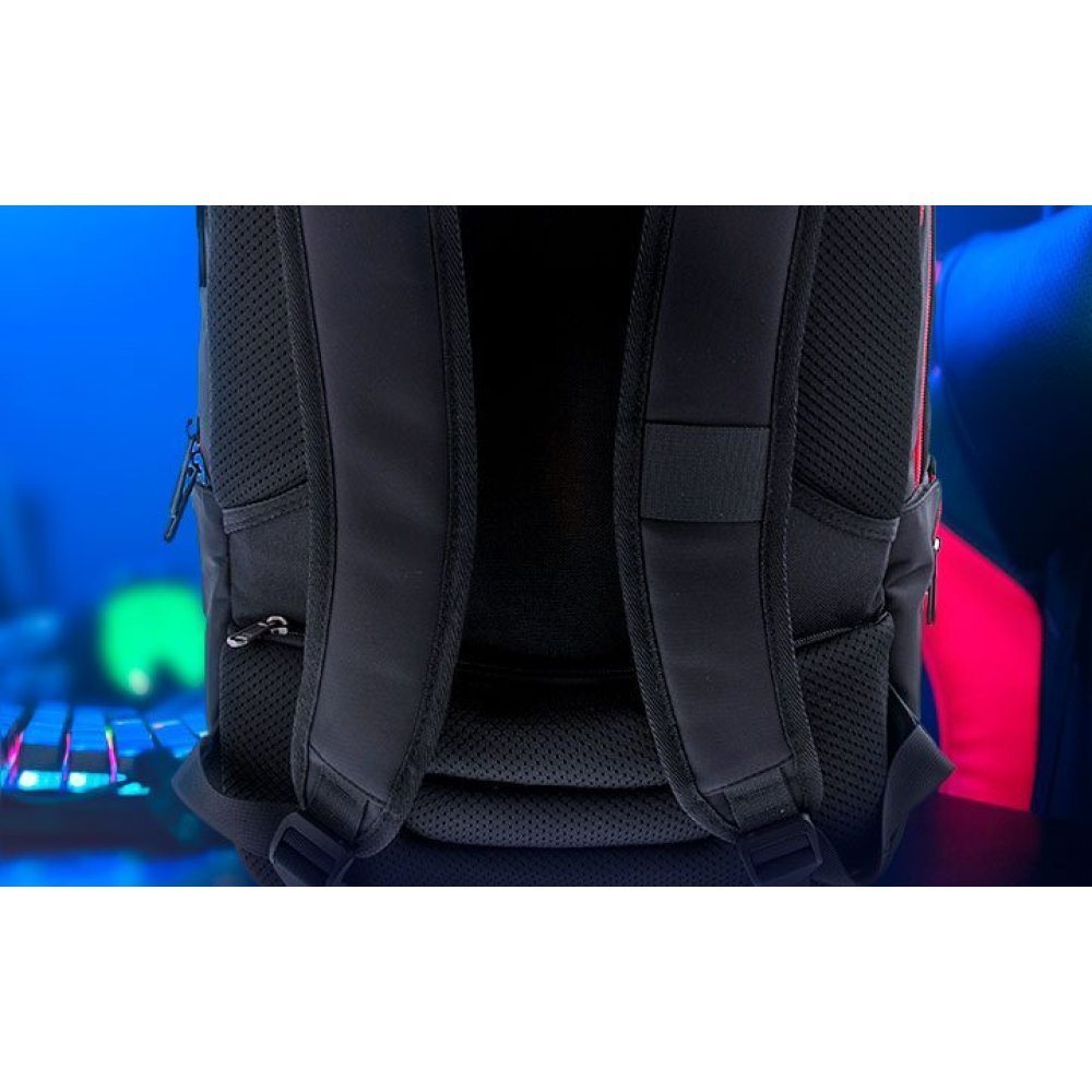 Xtech Insurgent XTB-507 Mochila para laptop 16.5" y accesorios de videojuegos - Nylon durable - Gaming - Color Negro y Rojo - Bolsillo Antirrobo - Panel posterior acolchado con tecnología de ventilación Airflow - Imagen 2