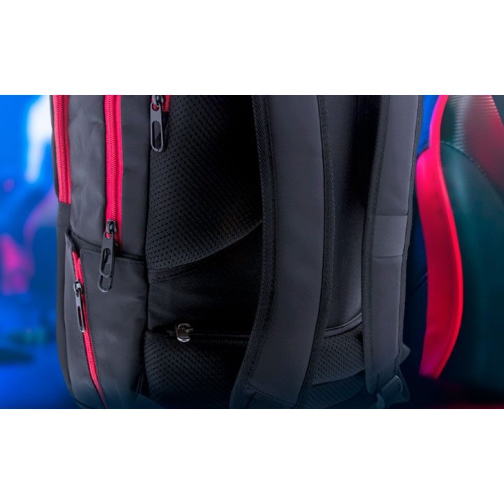 Xtech Insurgent XTB-507 Mochila para laptop 16.5" y accesorios de videojuegos - Nylon durable - Gaming - Color Negro y Rojo - Bolsillo Antirrobo - Panel posterior acolchado con tecnología de ventilación Airflow - Imagen 4