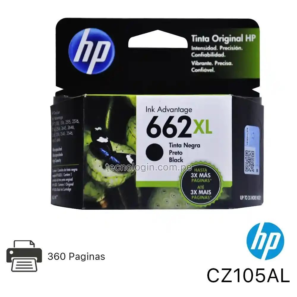 HP 662XL - Alto rendimiento - negro - original - Ink Advantage - cartucho de tinta - para Deskjet 1516, Ink Advantage 15XX, Ink Advantage 35XX, Ink Advantage 4645