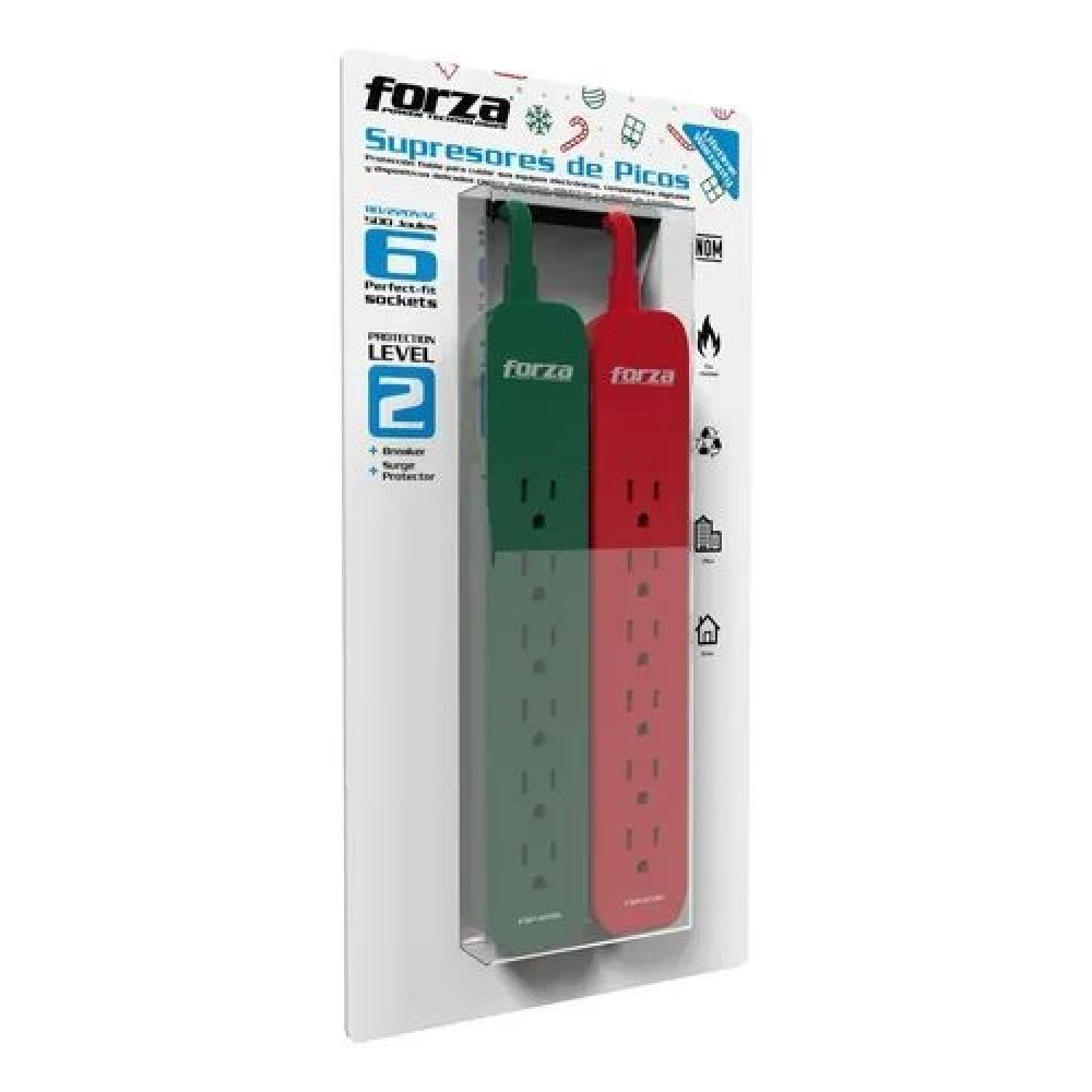 Forza - Surge protector - AC 110/220 V - 6 Tomas de Corriente - 500J 2Pack GR/BK - Imagen 2