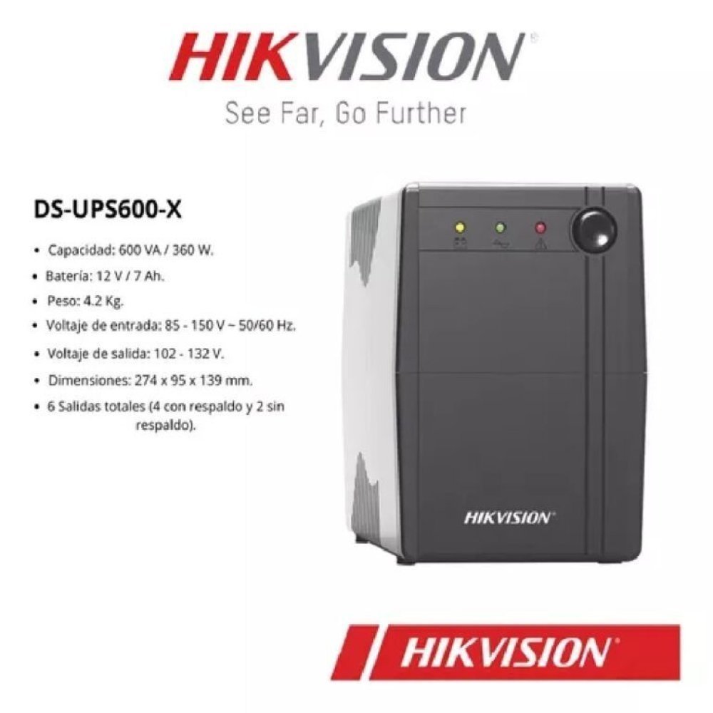 Hikvision - Backup UPS - 600VA 360W 12V 7Ah Battery x1 - Imagen 4