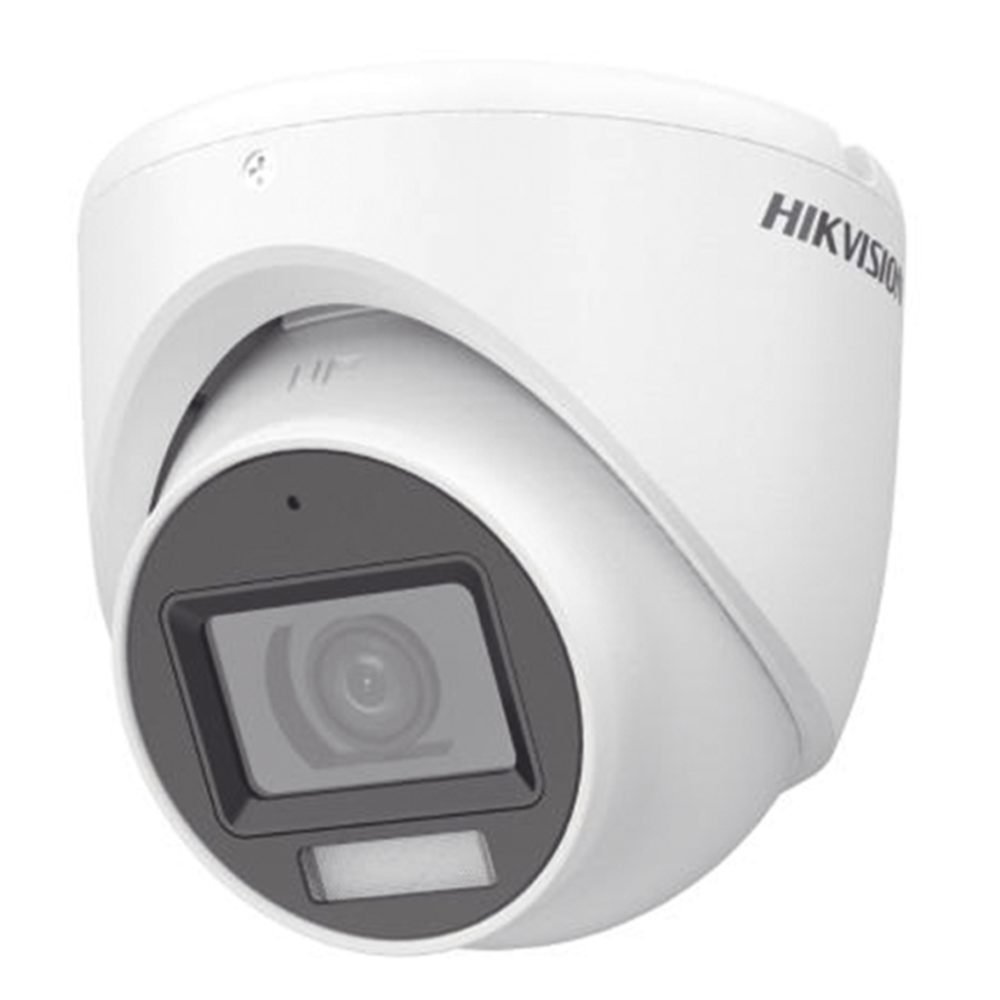 Hikvision 2MP Smart Hybrid Light Audio Indoor Fixed Turret Camera - switchable signals (TVI/AHD/CVI/CVBS?Audio with audio over coaxial cable - built-in mic - Metal - Outdoor - fixed focal 2.8mm - DWDR - 1920 × 1080 - IP67 - 30M IR - 20M White light - Imagen 3
