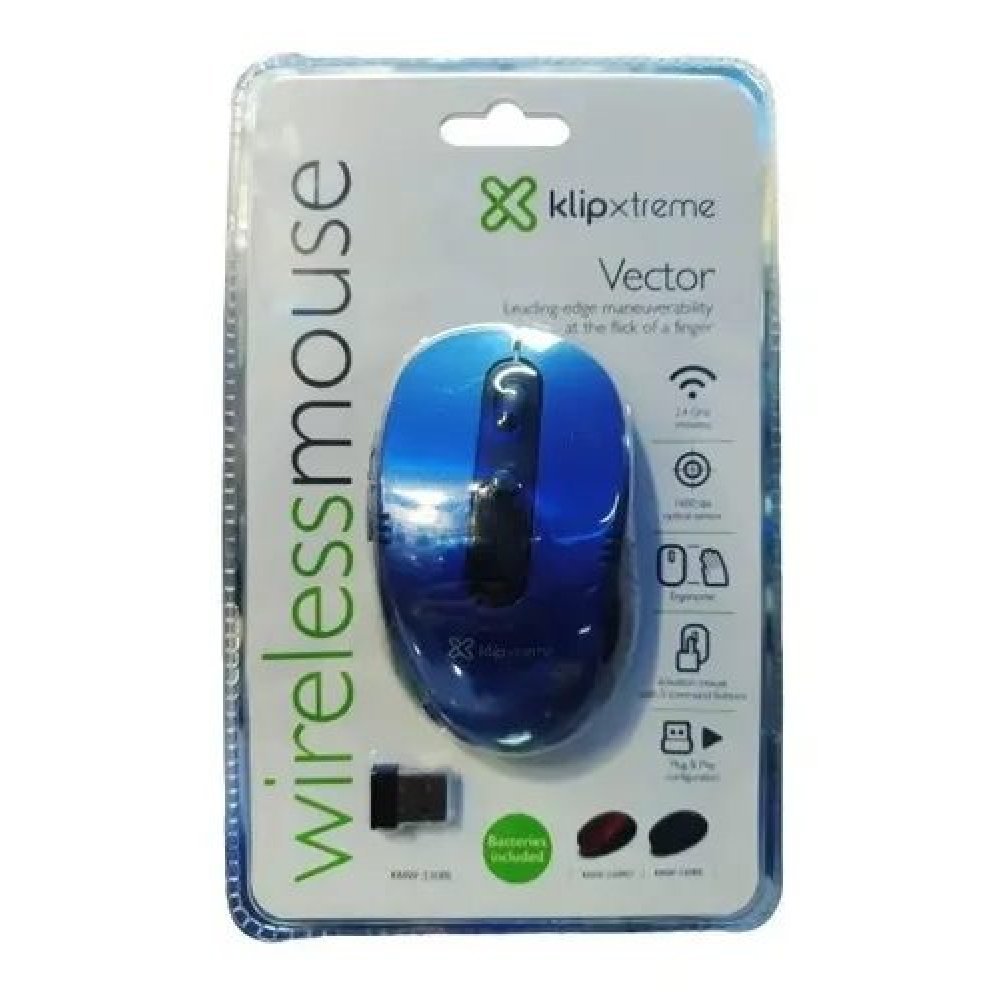 Klip Xtreme KMW-330 Vector - Ratón - ergonómico - óptico - 6 botones - inalámbrico - 2.4 GHz - receptor inalámbrico USB - azul