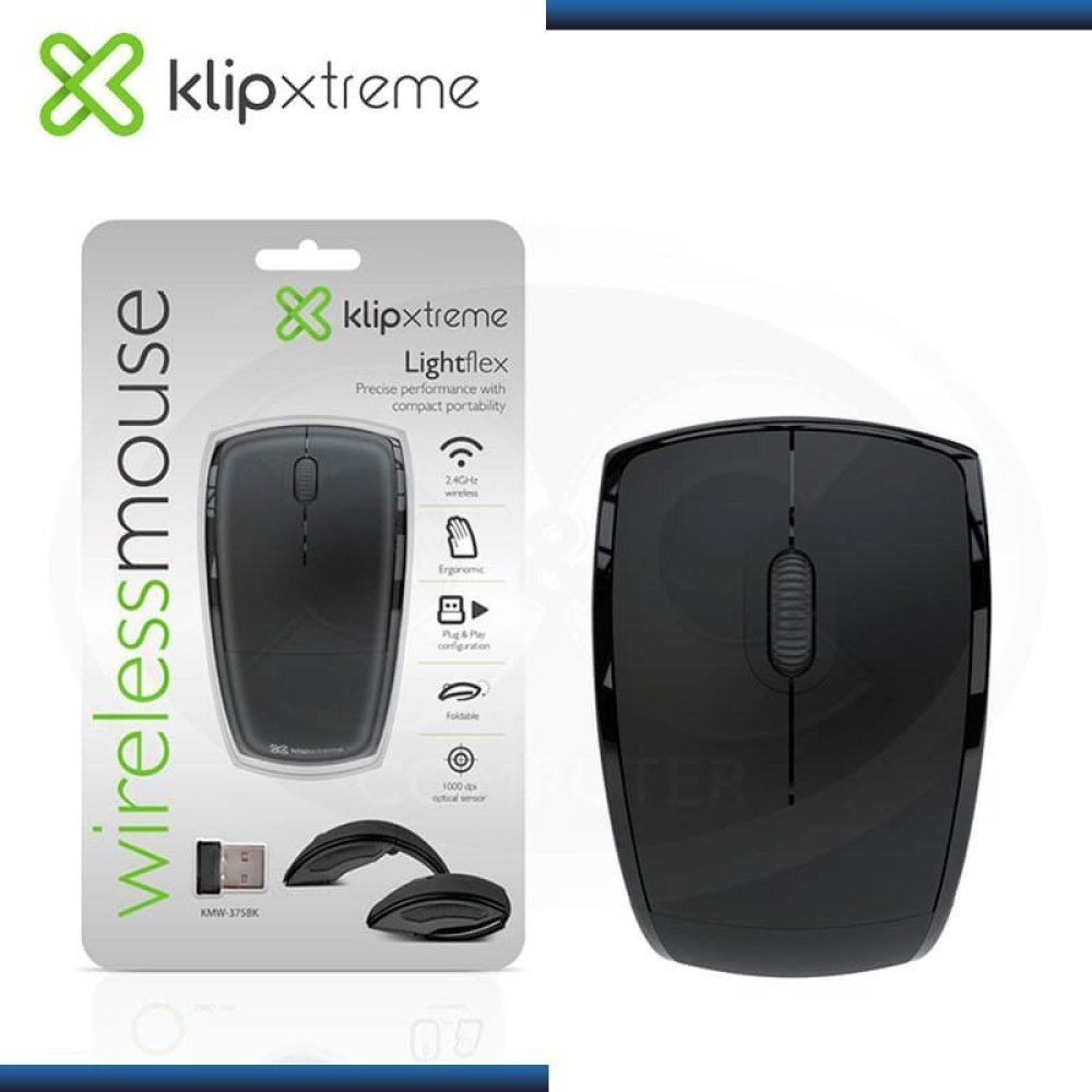 Klip Xtreme Lightflex KMW-375 - Ratón - ergonómico - óptico - 3 botones - inalámbrico - 2.4 GHz - receptor inalámbrico USB - negro