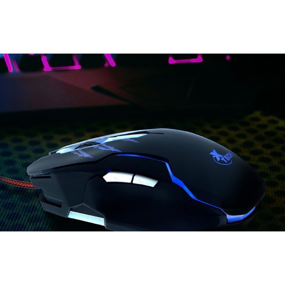 Mouse para Gaming Xtech XTM-610 Lethal Haze - Resolución ajustable de hasta 3200 ppp - Luces LED de 4 colores - Cable sin enredos - para juegos 3D de 6 botones - Sensor: Óptico - Botones: 6 - Iluminado: Sí - Longitud del cable: 5,2 pies, trenzado