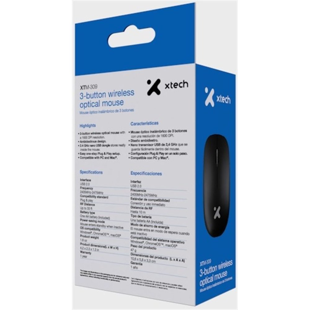 Xtech - XTM-309 - Mouse - 2.4 GHz - Wireless - Black - 3 buttons 1600 dpi - Imagen 2