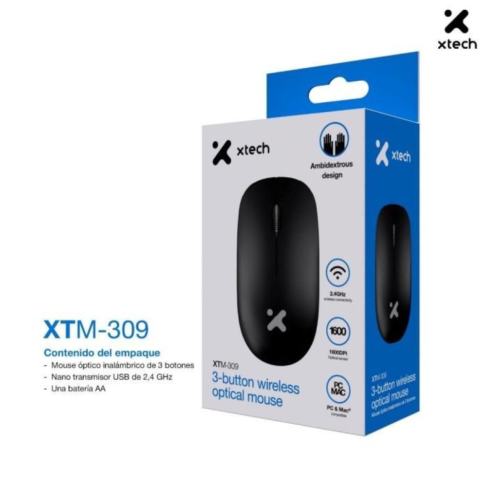 Xtech - XTM-309 - Mouse - 2.4 GHz - Wireless - Black - 3 buttons 1600 dpi - Imagen 3