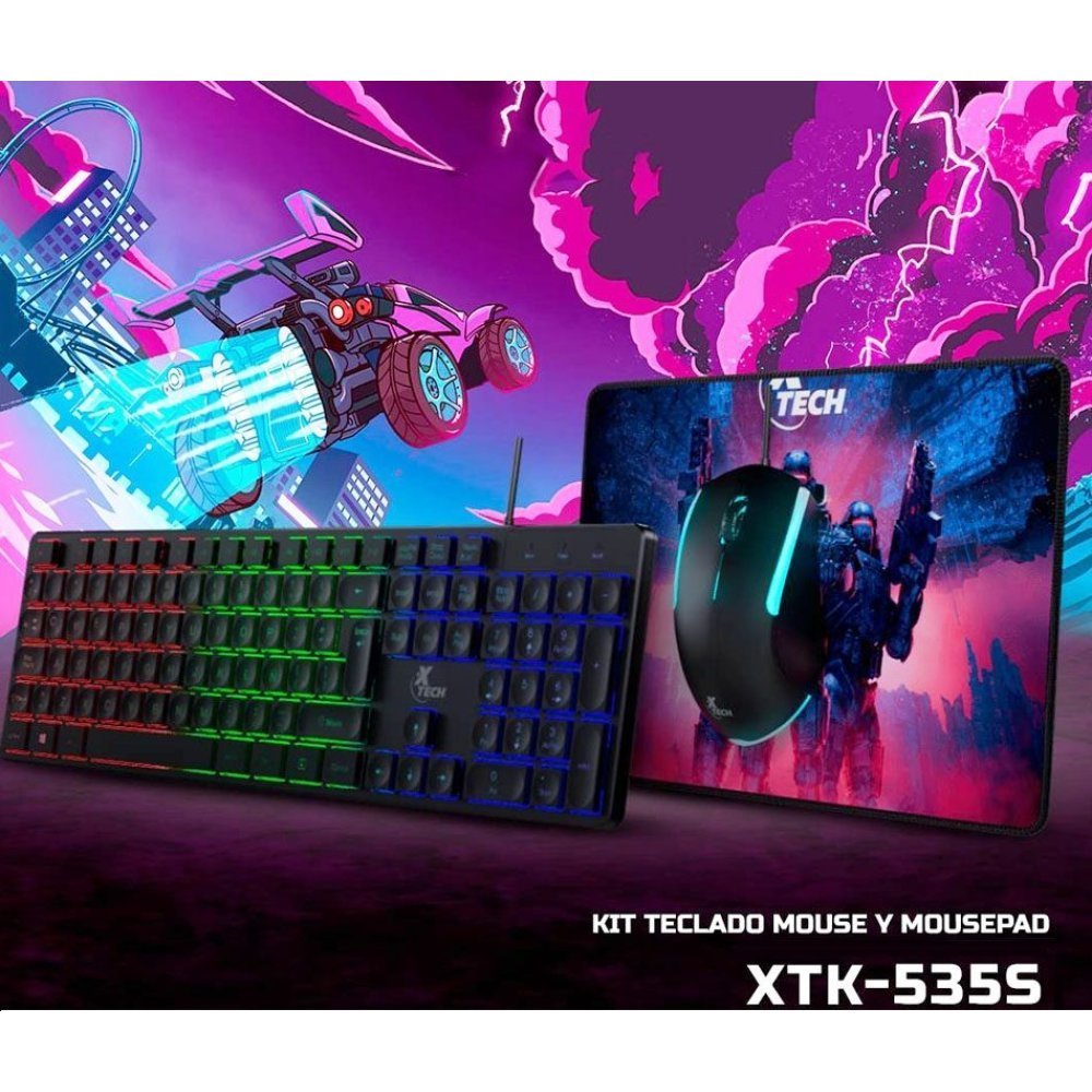 Xtech - Keyboard, mouse and mouse pad - Wired - Spanish - USB - Black - Gaming XTK-535S