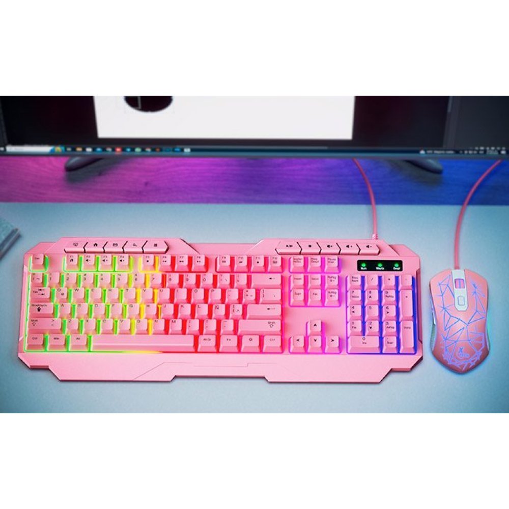 Xtech - Keyboard and mouse set - Wired - Spanish - USB - Pink - Gaming-XTK-540S - Imagen 3