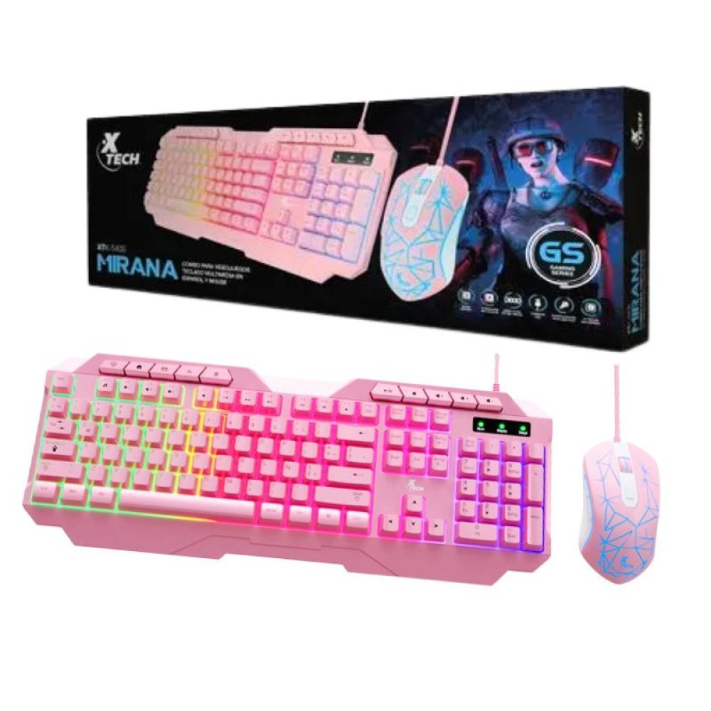 Xtech - Keyboard and mouse set - Wired - Spanish - USB - Pink - Gaming-XTK-540S - Imagen 4