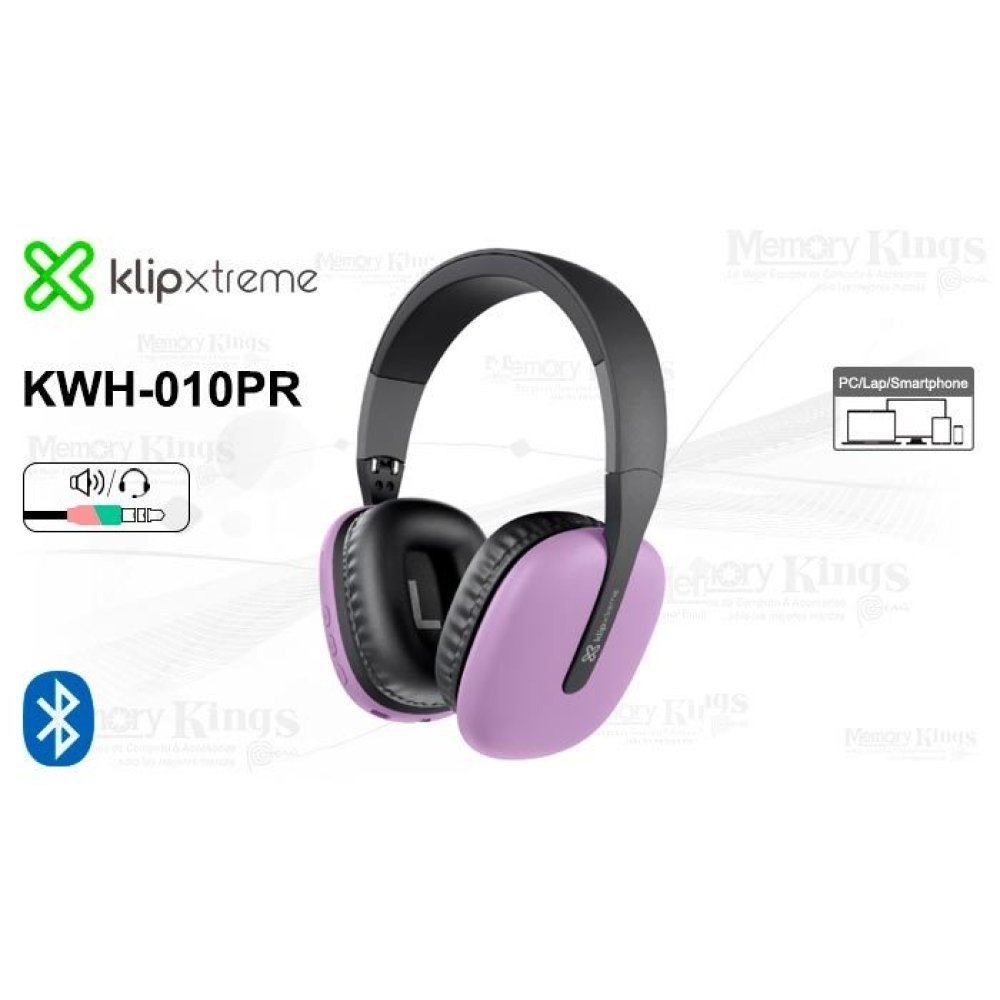 Klip Xtreme - KWH-010PR - Headphones - Para Home audio / Para Portable electronics / Para Professional audio / Para Cellular phone - Wireless - 25Hrs - Purple - BT - Imagen 2