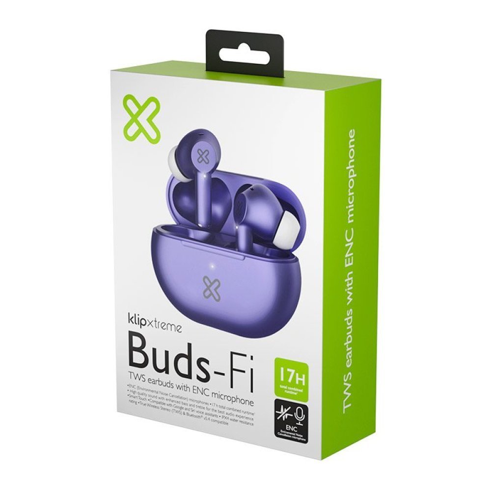 Klip Xtreme - True wireless earphones - Para Phone / Para Portable electronics / Para Tablet - Wireless - 17Hrs IPX Purple