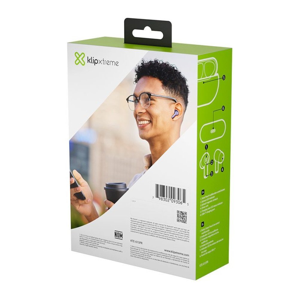 Klip Xtreme - True wireless earphones - Para Phone / Para Portable electronics / Para Tablet - Wireless - 17Hrs IPX Purple - Imagen 3