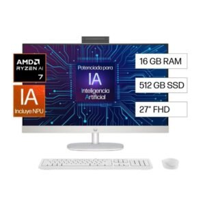 HP - All-in-one - AMD Ryzen 7 350 AI / 4.8 GHz - DDR5 SDRAM - 512 GB HDD - 27" - Integrated graphics - Windows 11 Home - White